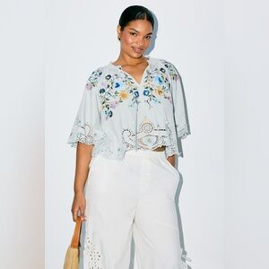 Sea New York | Celia Embroidered Top | in Sky | Linen Blend | Women’s Size XL